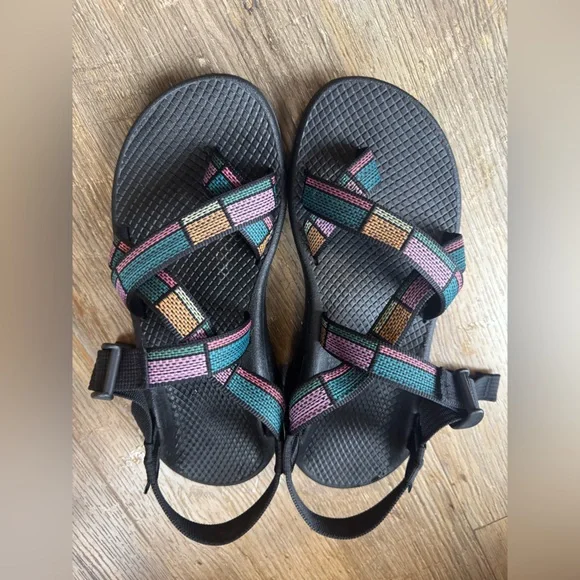 Chaco Z Cloud 2 Toe Loop Sandal Women Sz 8 Cobble Tea Rose Color block Pattern - Picture 3 of 7